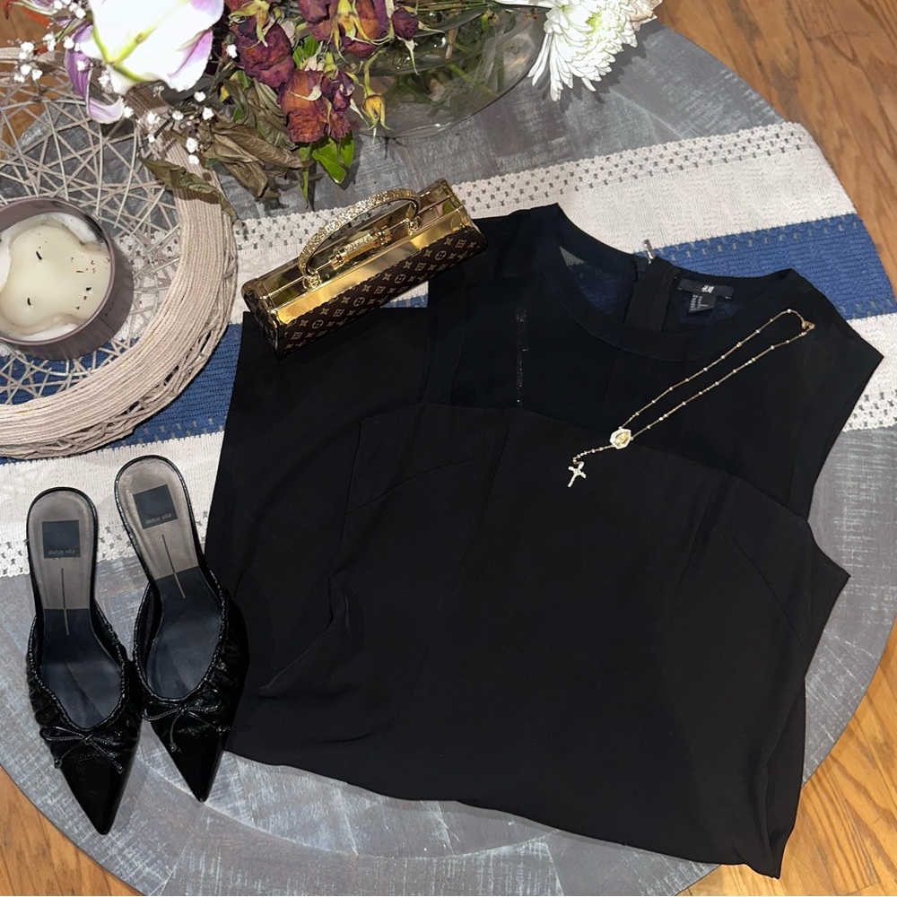 H&M Black Sleeveless Midi Dress – Size 12 (EUR 42) – Silver Front Zip